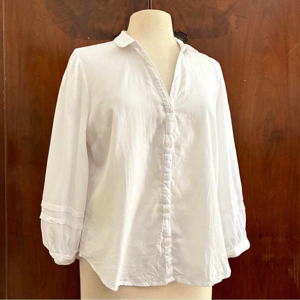 Michael Stars Button Down Blouse Fine Cotton Balloon Sleeve Top Sz. S Org.$138